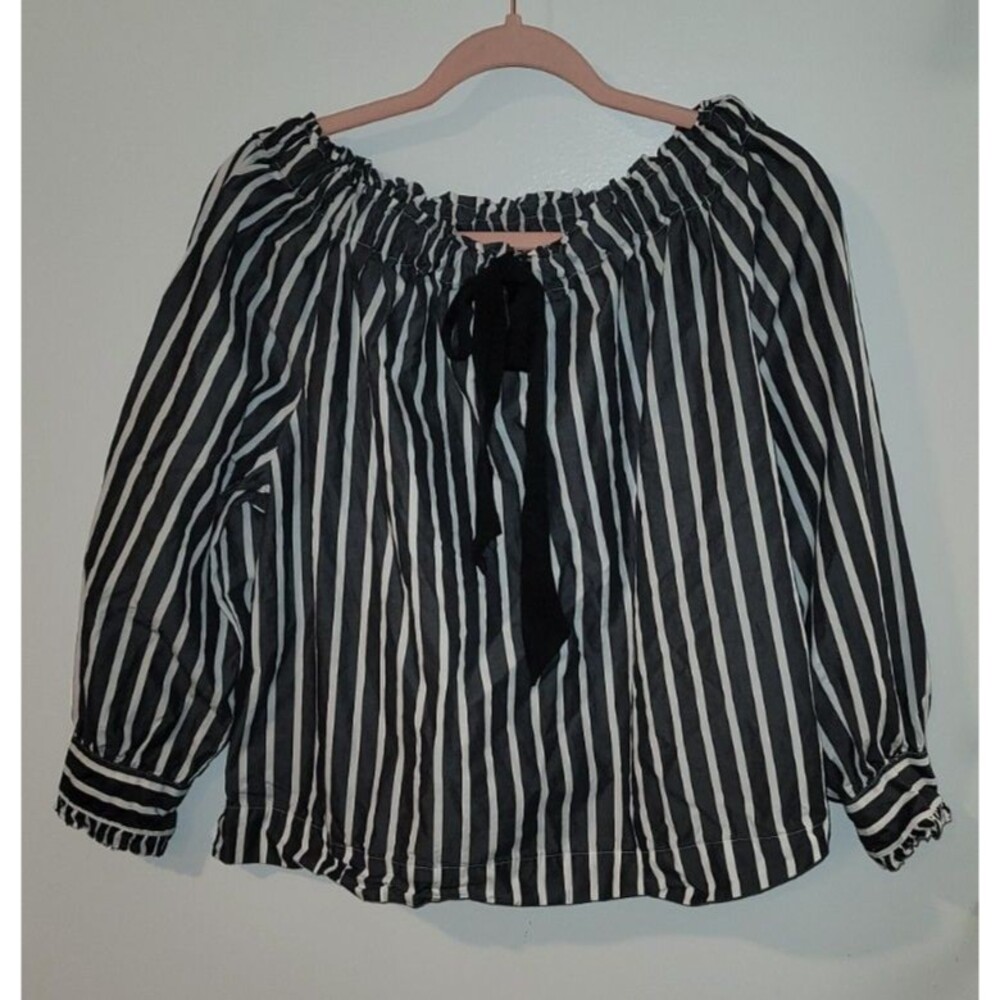 J.CREW Womens Sz XL Off the Shoulder Striped Top Blouse Boxy Cotton Workwear